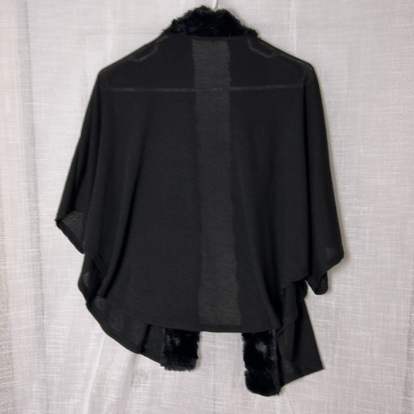 vtg Simply Irresistible,cardigan,women faux fur trim,black,sheer,batwing, L -XL - Picture 7 of 14